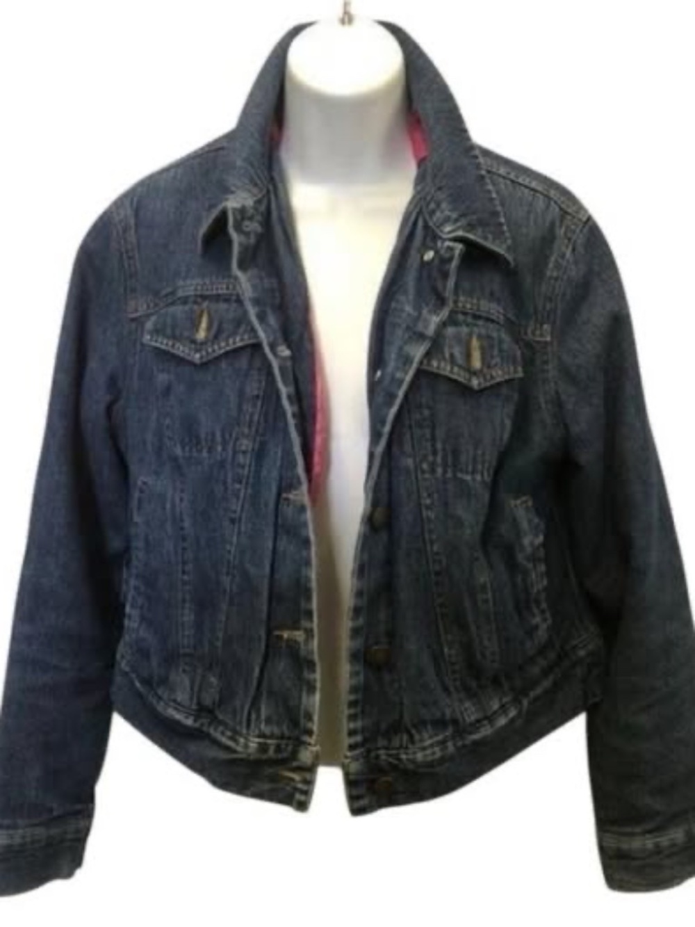 Juniors Size Medium ISAAC MIZRAHI For TARGET Denim Jacket with hot pink lining
